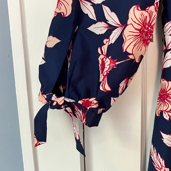 NWT Eliza J navy pink floral faux wrap dress knee length size 8 feminine summer - Picture 9 of 13